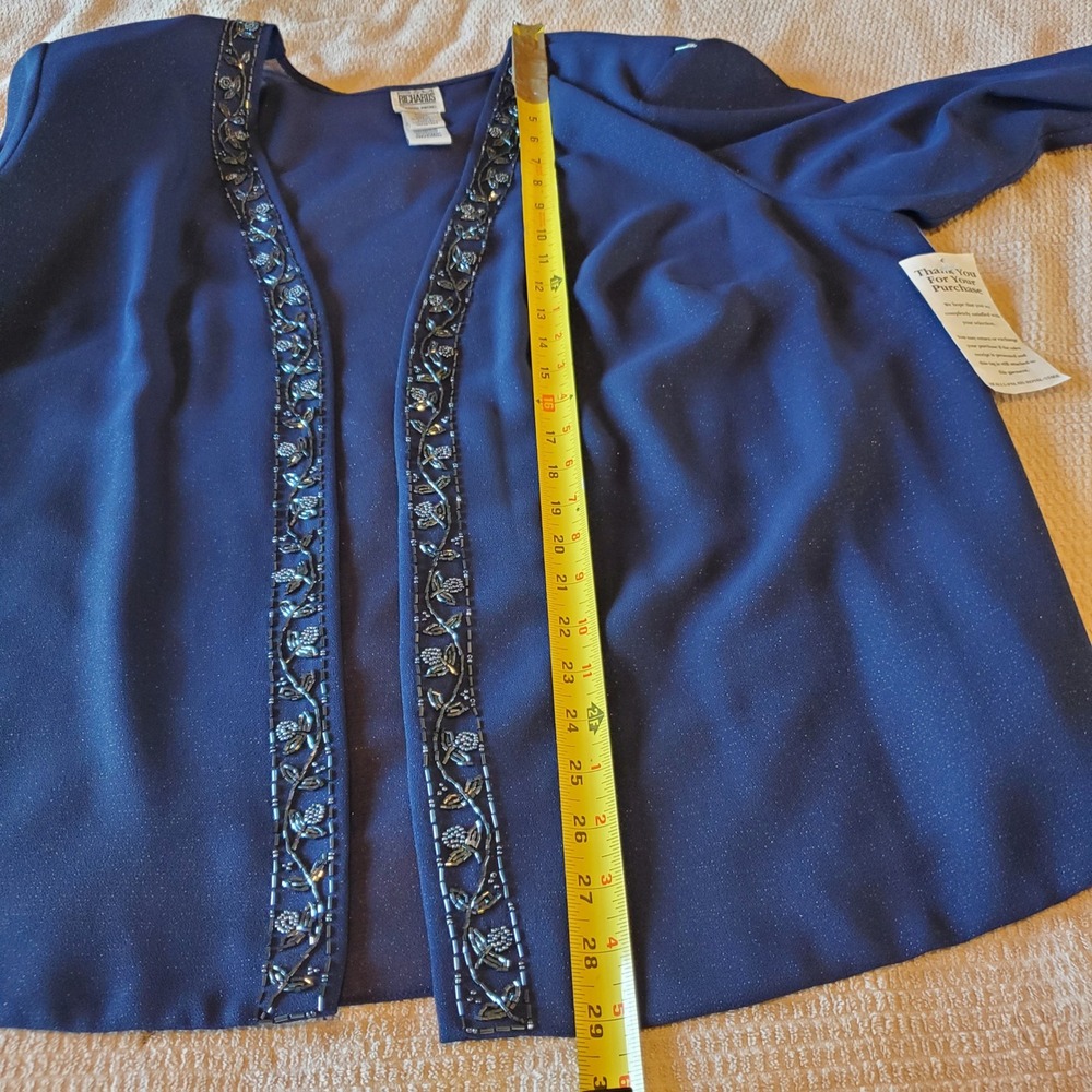 R&M Richards Navy Blue Beaded Evening Jacket Plus Size 24WP Karen Kwong - Picture 3 of 8